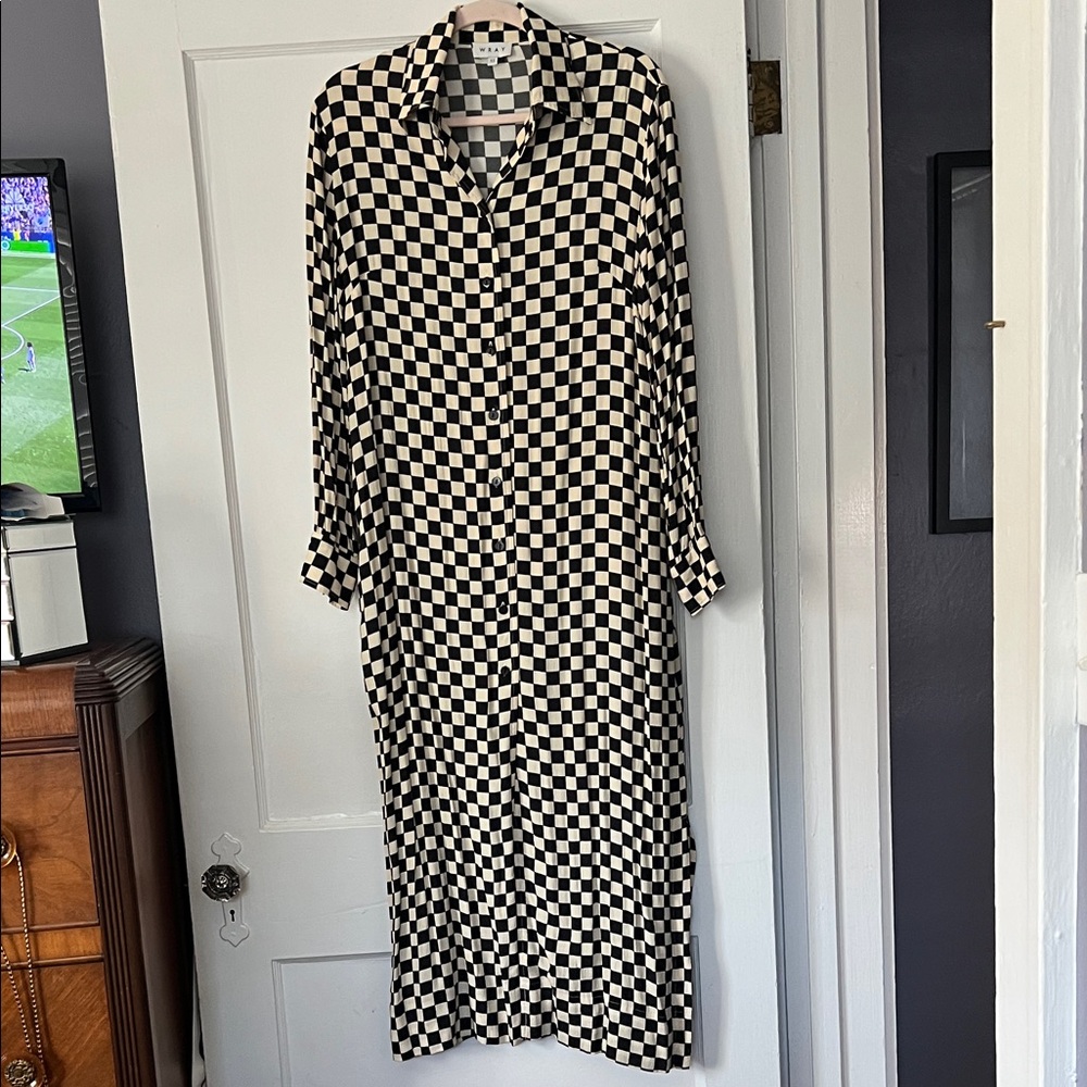 WRAY Checkerboard Button-Down Maxi Dress size XS